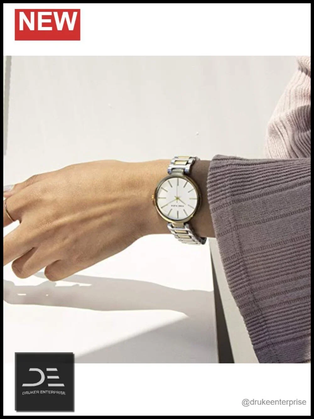 Two-Tone Gold and Silver Bracelet Watch with Crystal Embellished Bezel